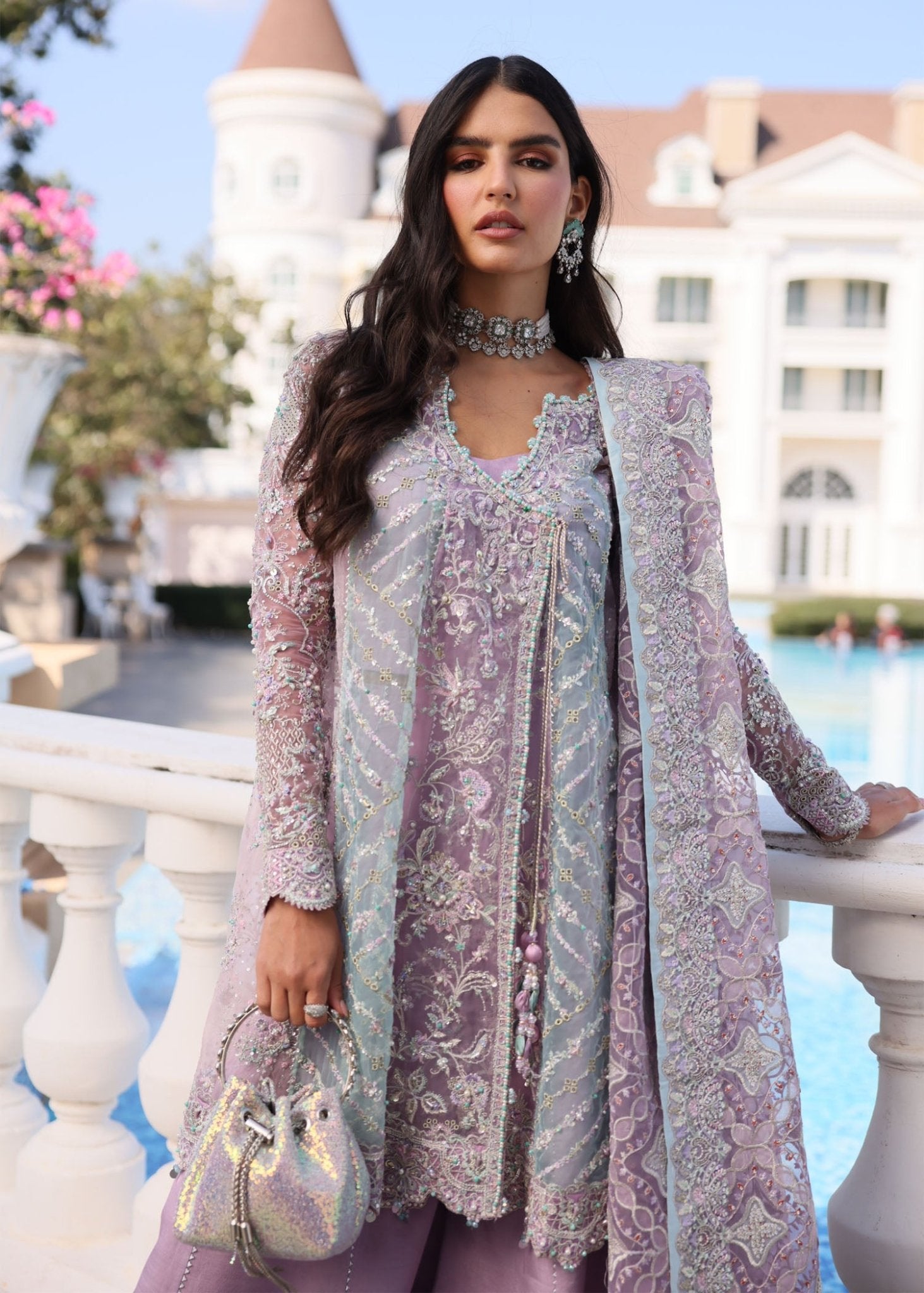 Shanila lilac multicolor panel detail - Kanwal Malik luxury pret
