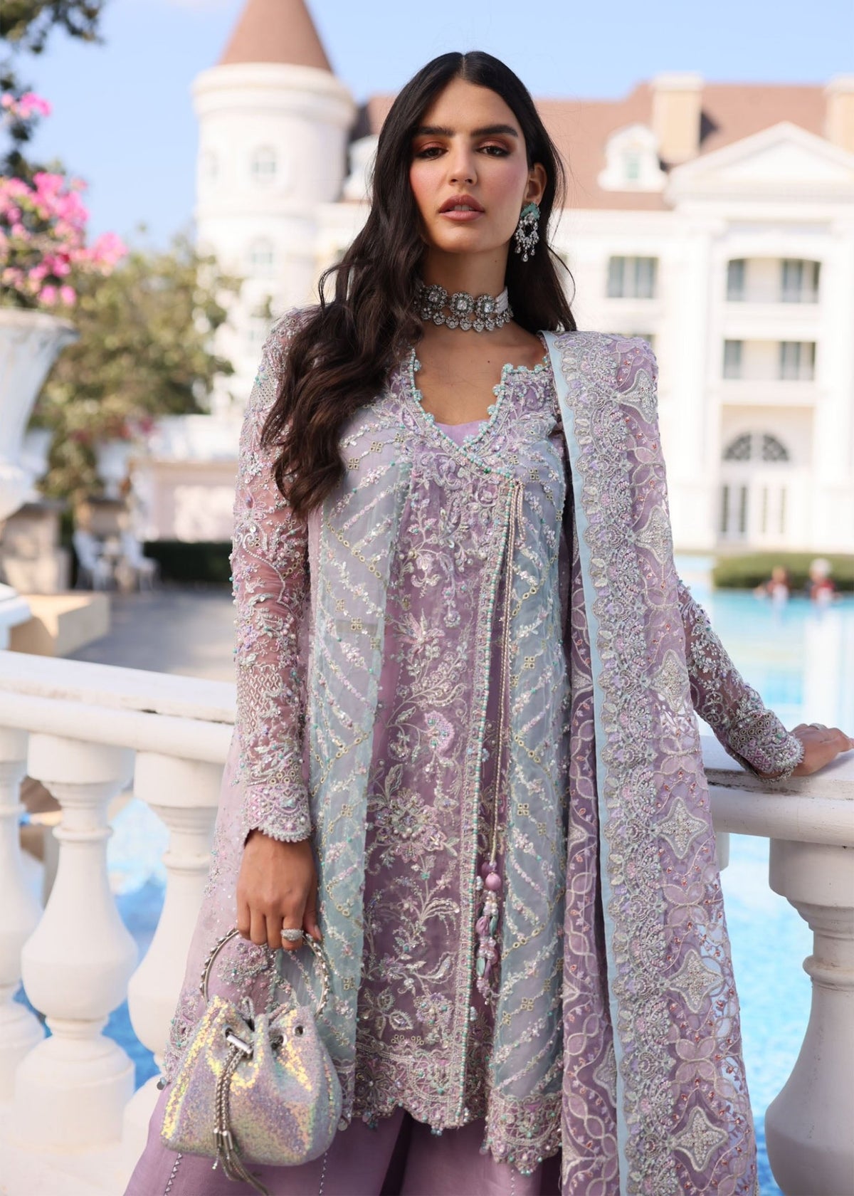 Shanila lilac multicolor panel detail - Kanwal Malik luxury pret