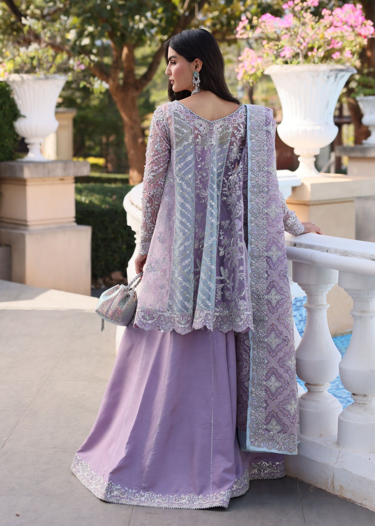 Shanila lilac sharara embroidered border detail - Kanwal Malik luxury pret