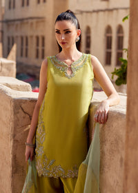 Sia parrot green appliqué hemline detail - Kanwal Malik