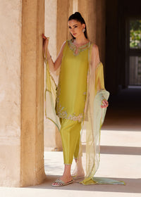 Sia parrot green three-toned dupatta detail - Kanwal Malik