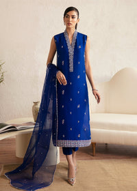 Siya royal blue silk shirt front view - Kanwal Malik