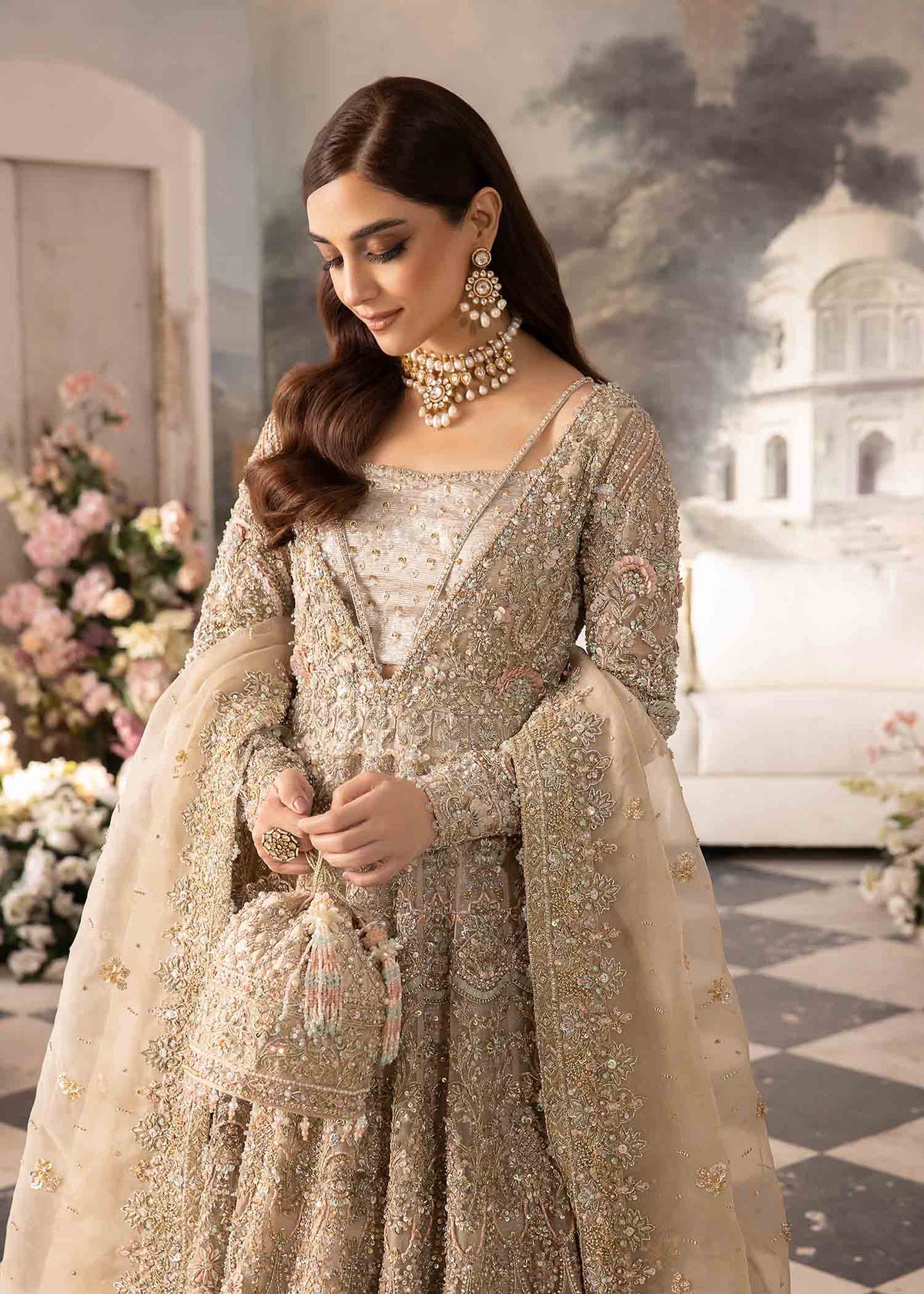 Tamara ivory organza dupatta detail - Kanwal Malik bridal couture