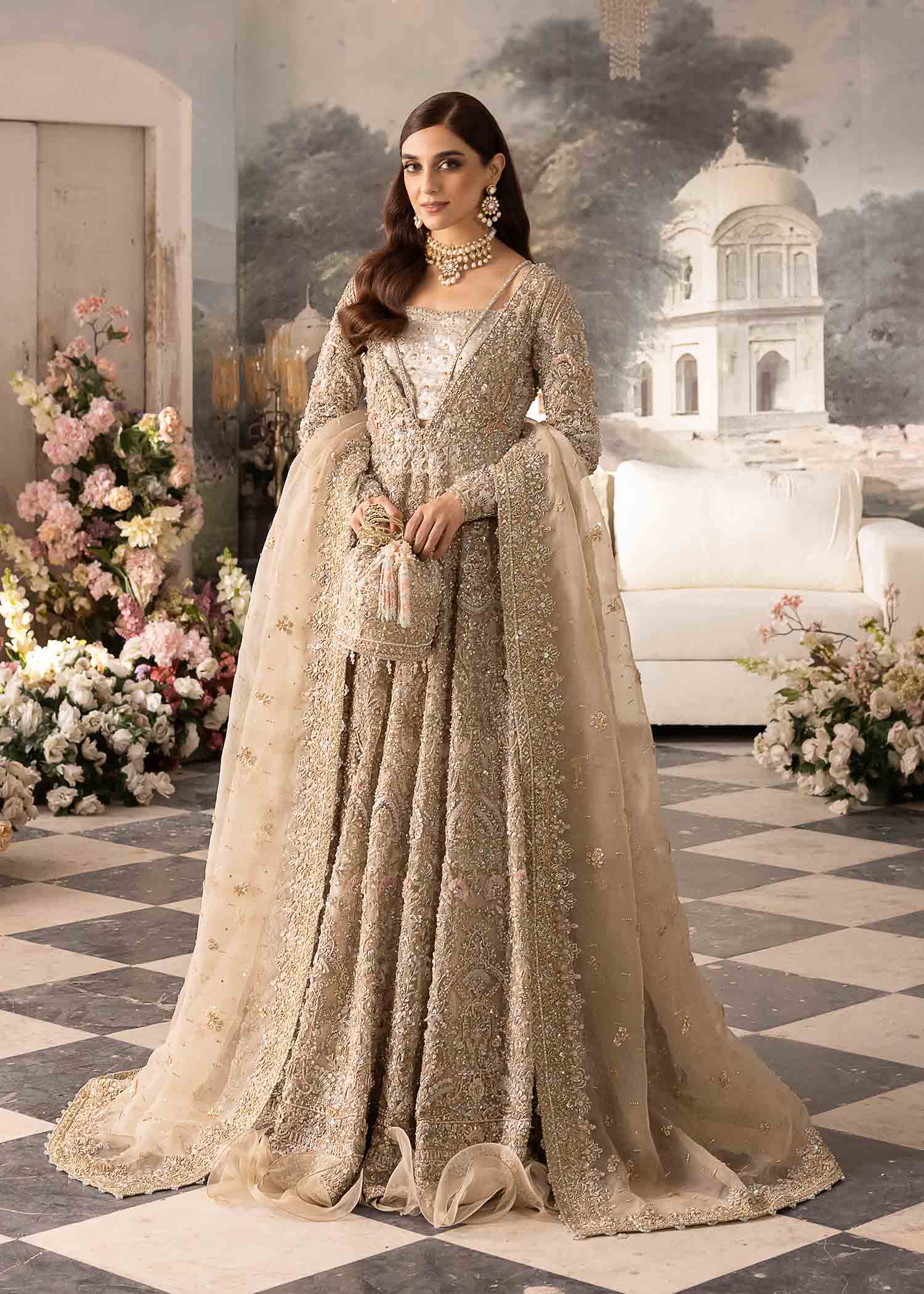 Tamara ivory organza pishwas front view - Kanwal Malik bridal couture