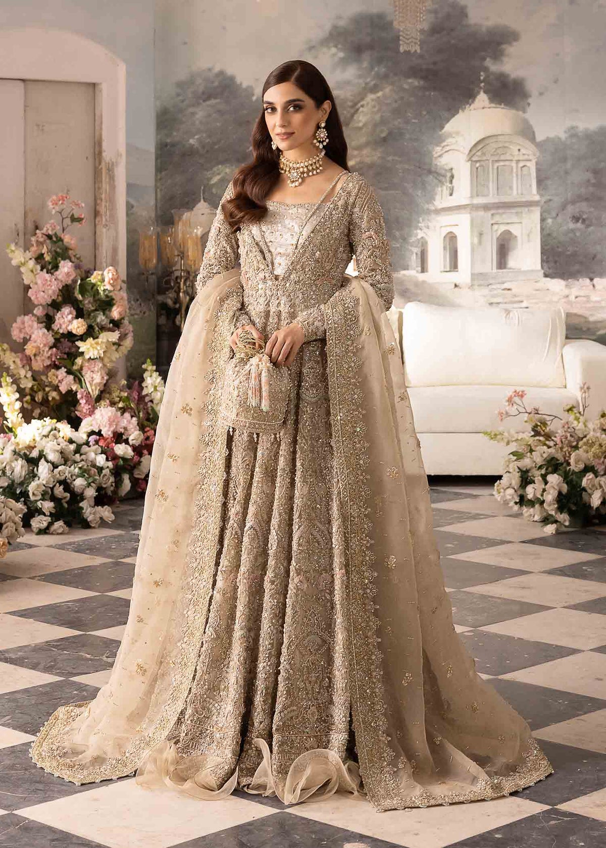 Tamara ivory organza pishwas front view - Kanwal Malik bridal couture