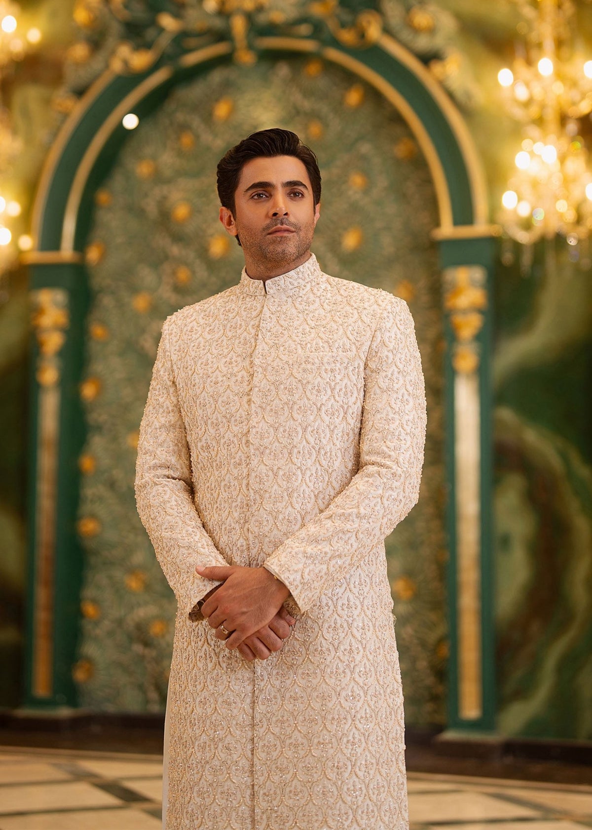 Tameer ivory embroidery embellishment detail - Kanwal Malik menswear