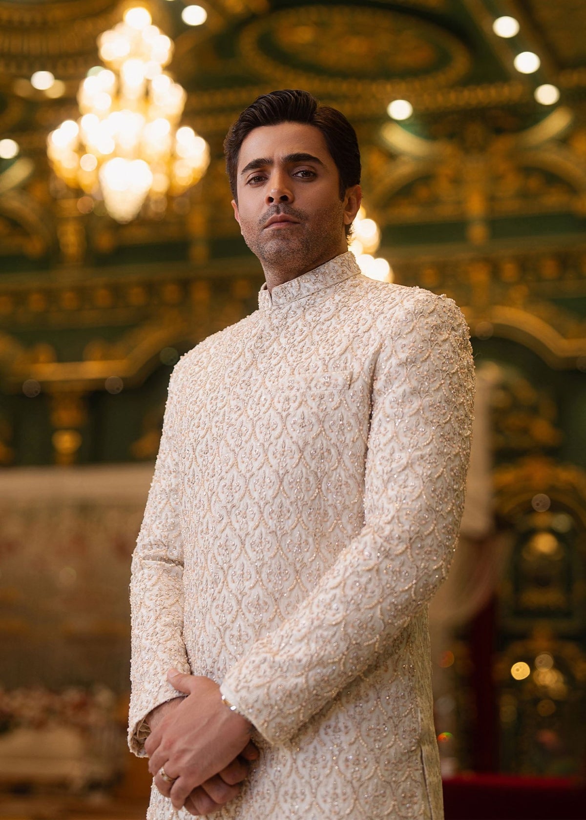 Tameer ivory trouser detail - Kanwal Malik menswear