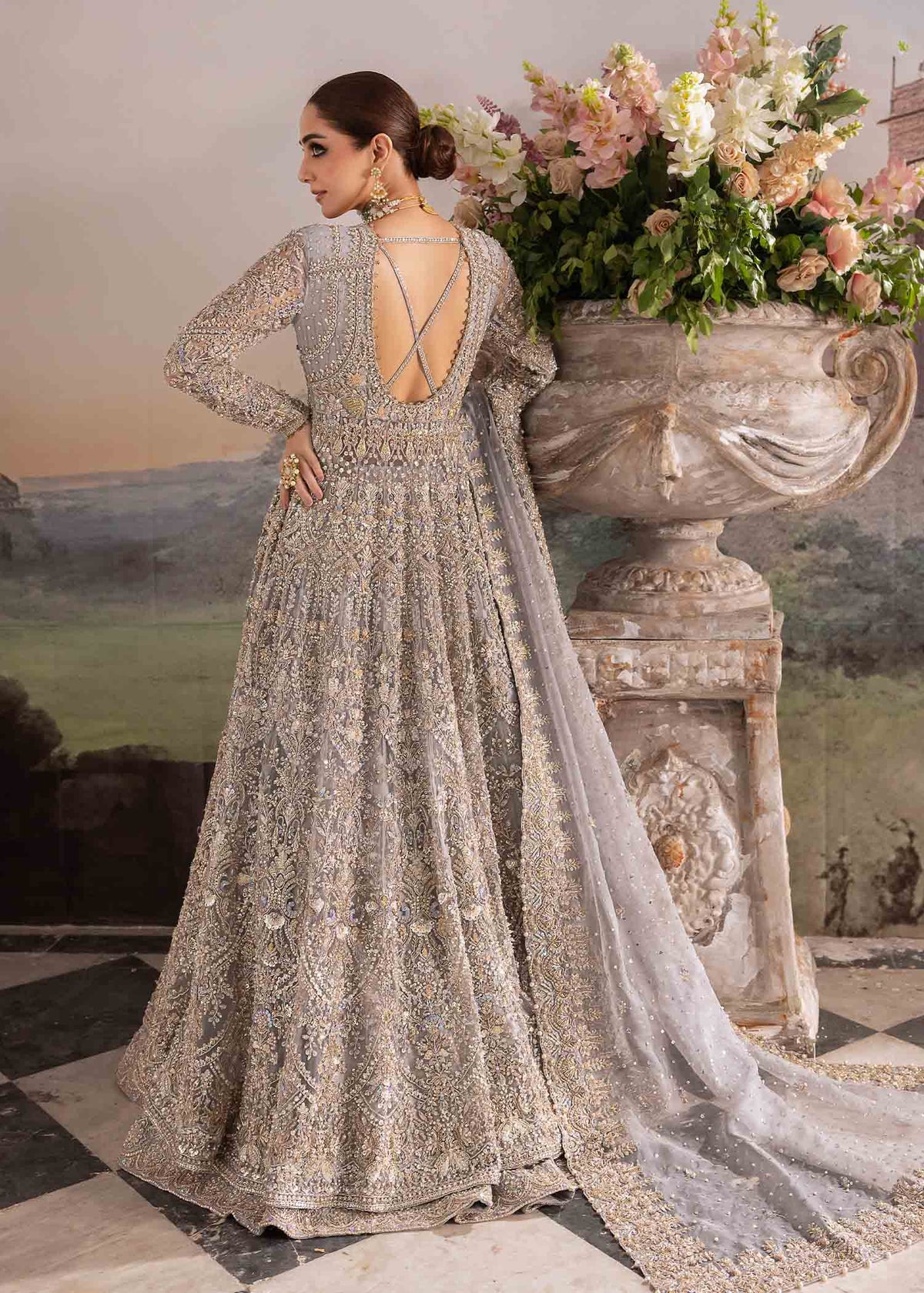 Tania grey bridal back view - Kanwal Malik bridal couture