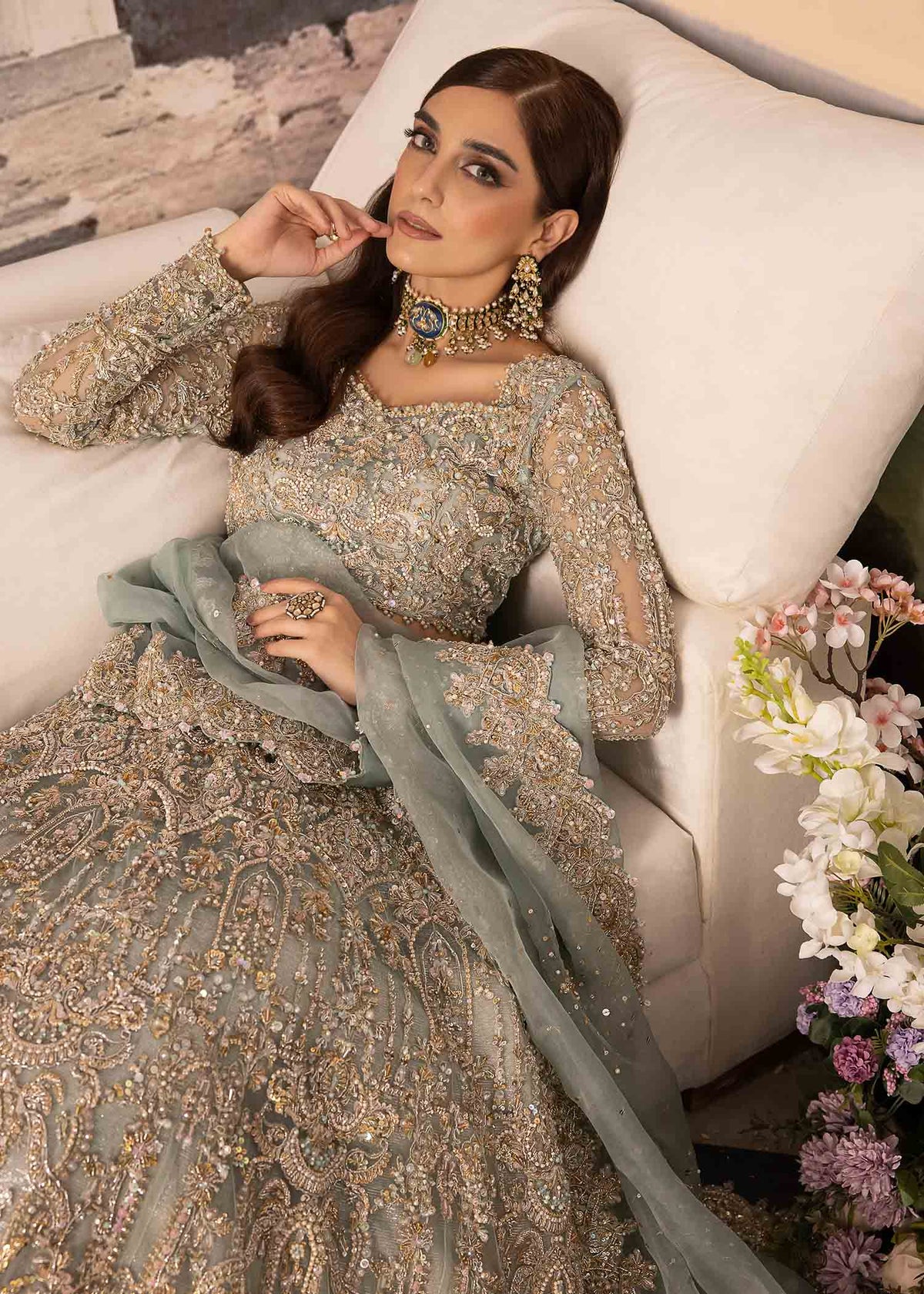 Tania grey bridal full ensemble view - Kanwal Malik bridal couture
