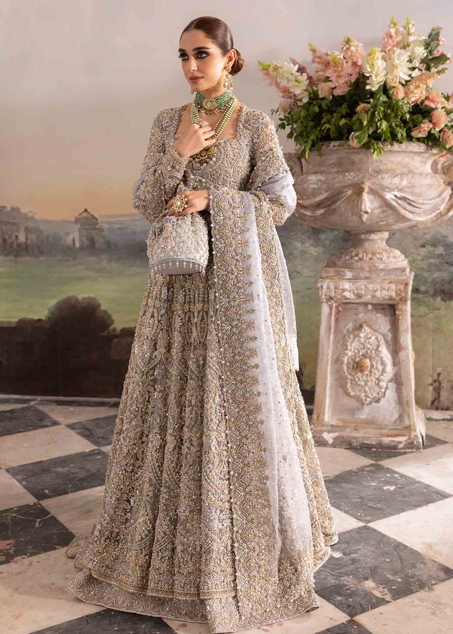 Tania grey raw silk lehanga detail - Kanwal Malik bridal couture