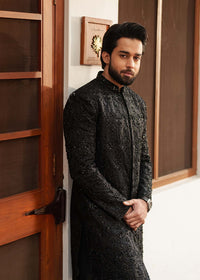 Taseer black embroidery embellishment detail - Kanwal Malik menswear