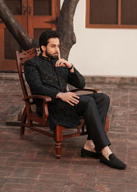 Taseer black full ensemble view - Kanwal Malik menswear