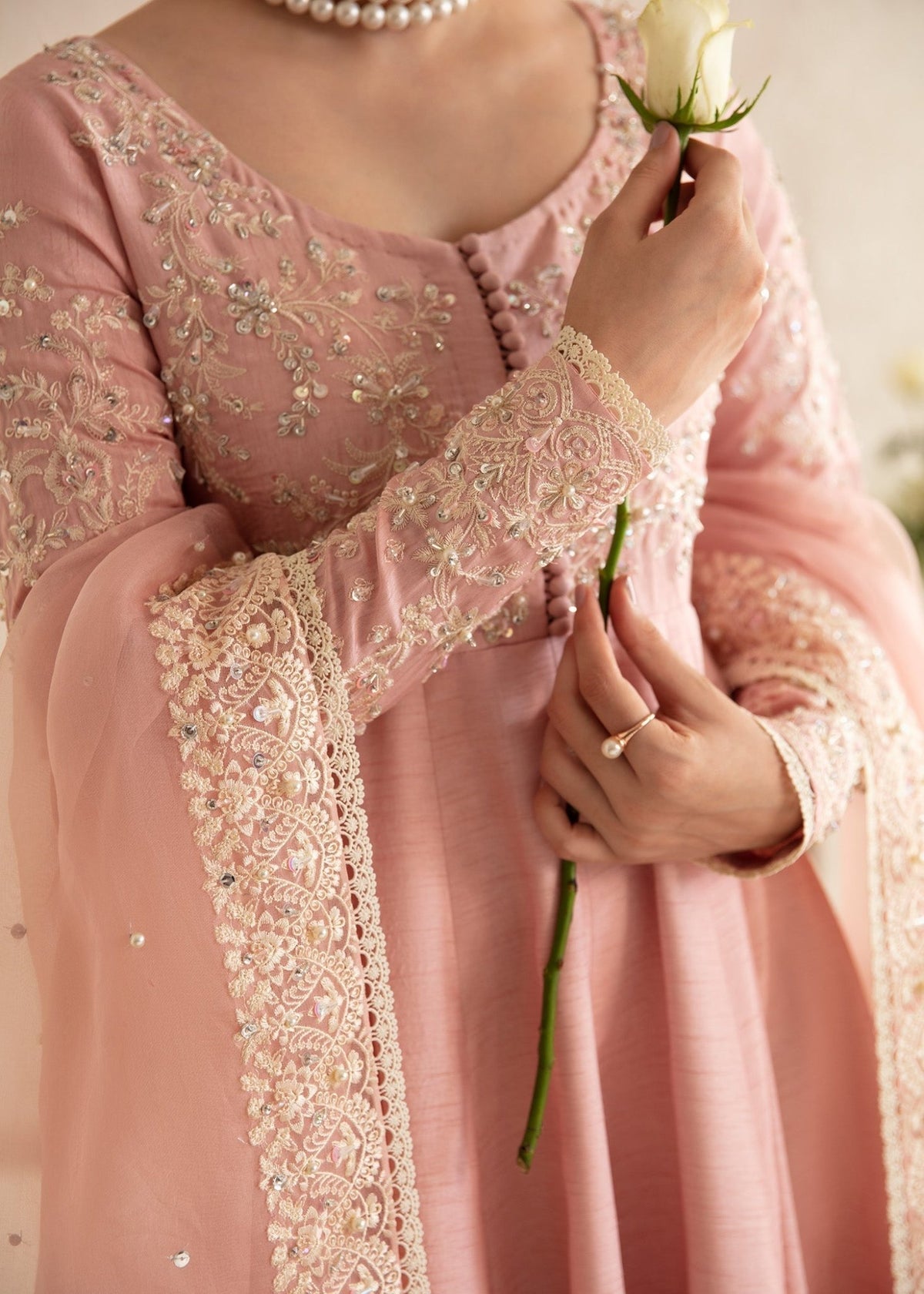 Tierra blush pink culotte pants detail - Kanwal Malik
