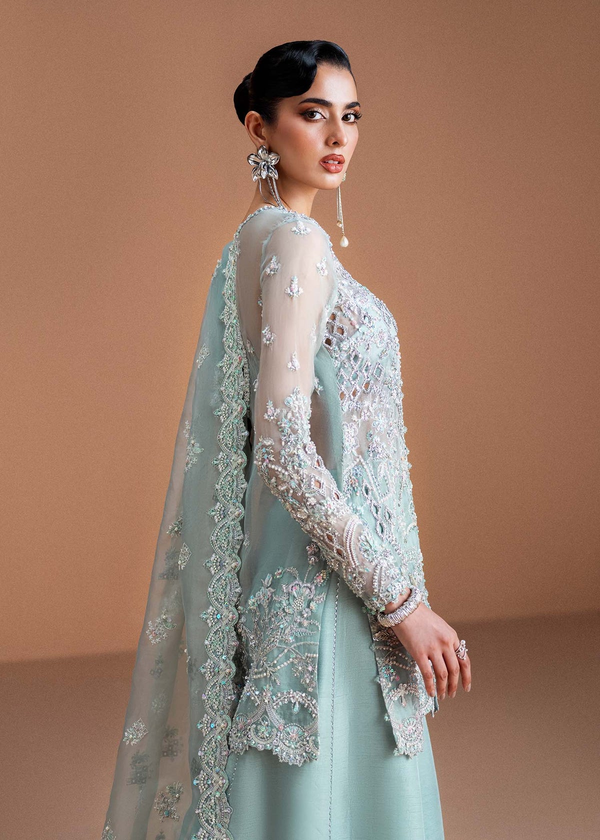 Vania ice blue dupatta detail - Kanwal Malik luxury pret