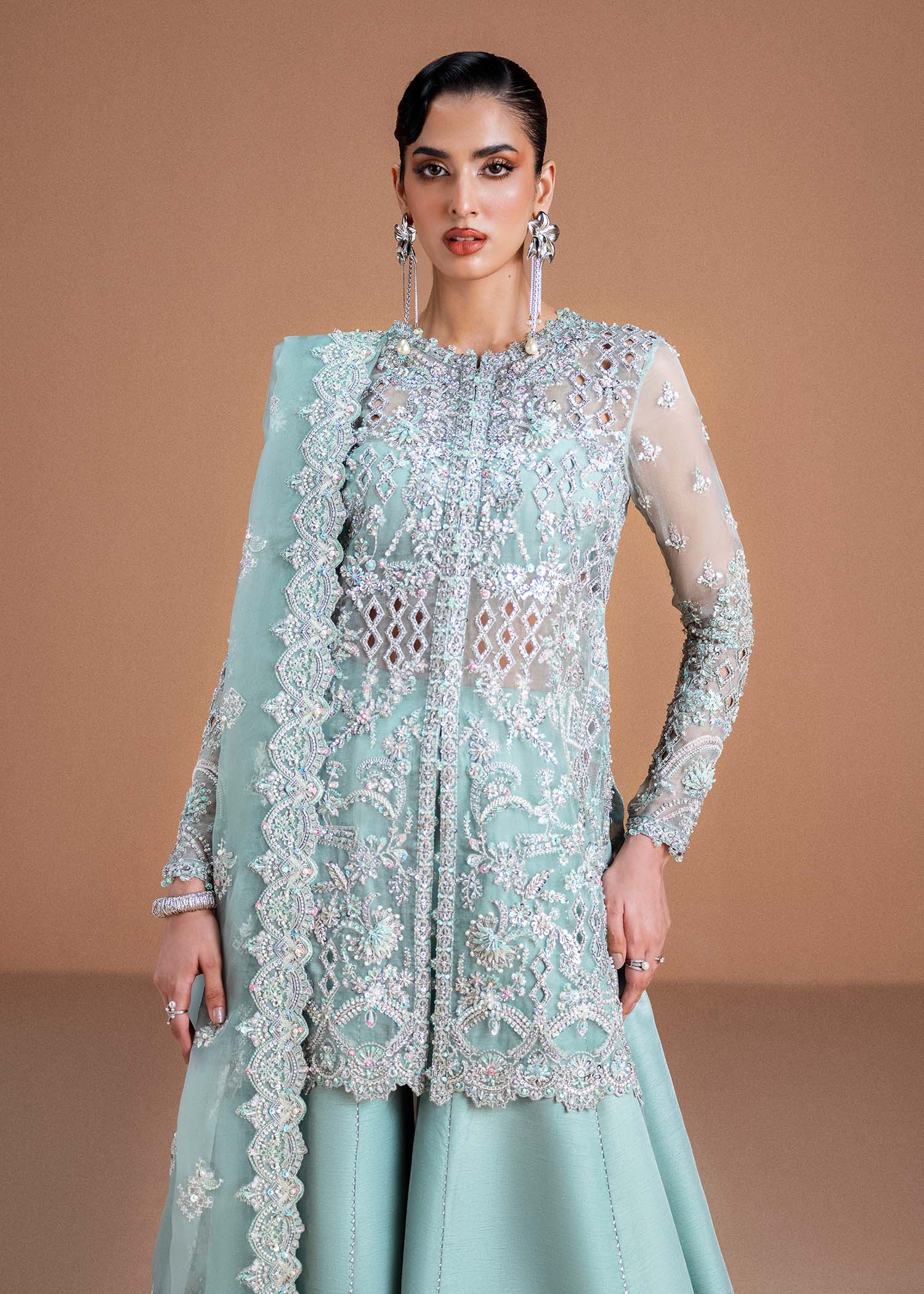 Vania ice blue hand-embellished embroidery detail - Kanwal Malik luxury pret