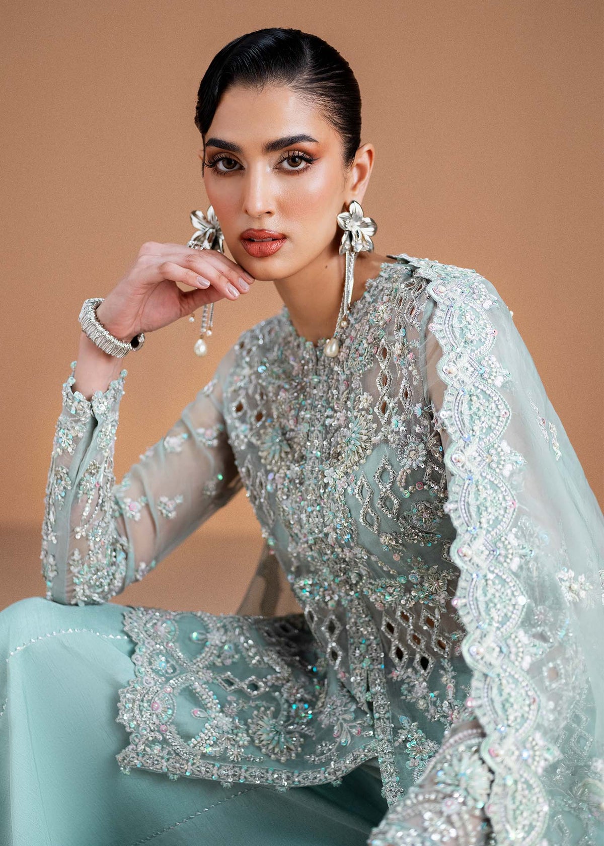 Vania ice blue keyhole back detail - Kanwal Malik luxury pret