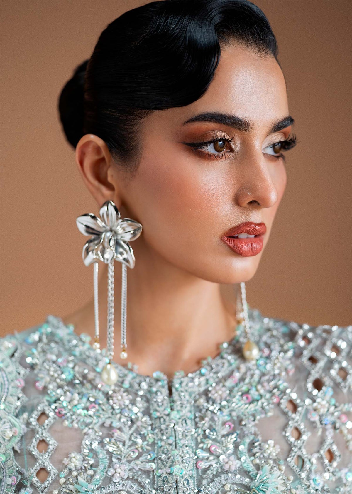 Vania ice blue flared pants detail - Kanwal Malik luxury pret