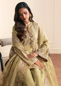 Vena olive green multi-colored neckline embroidery detail - Kanwal Malik