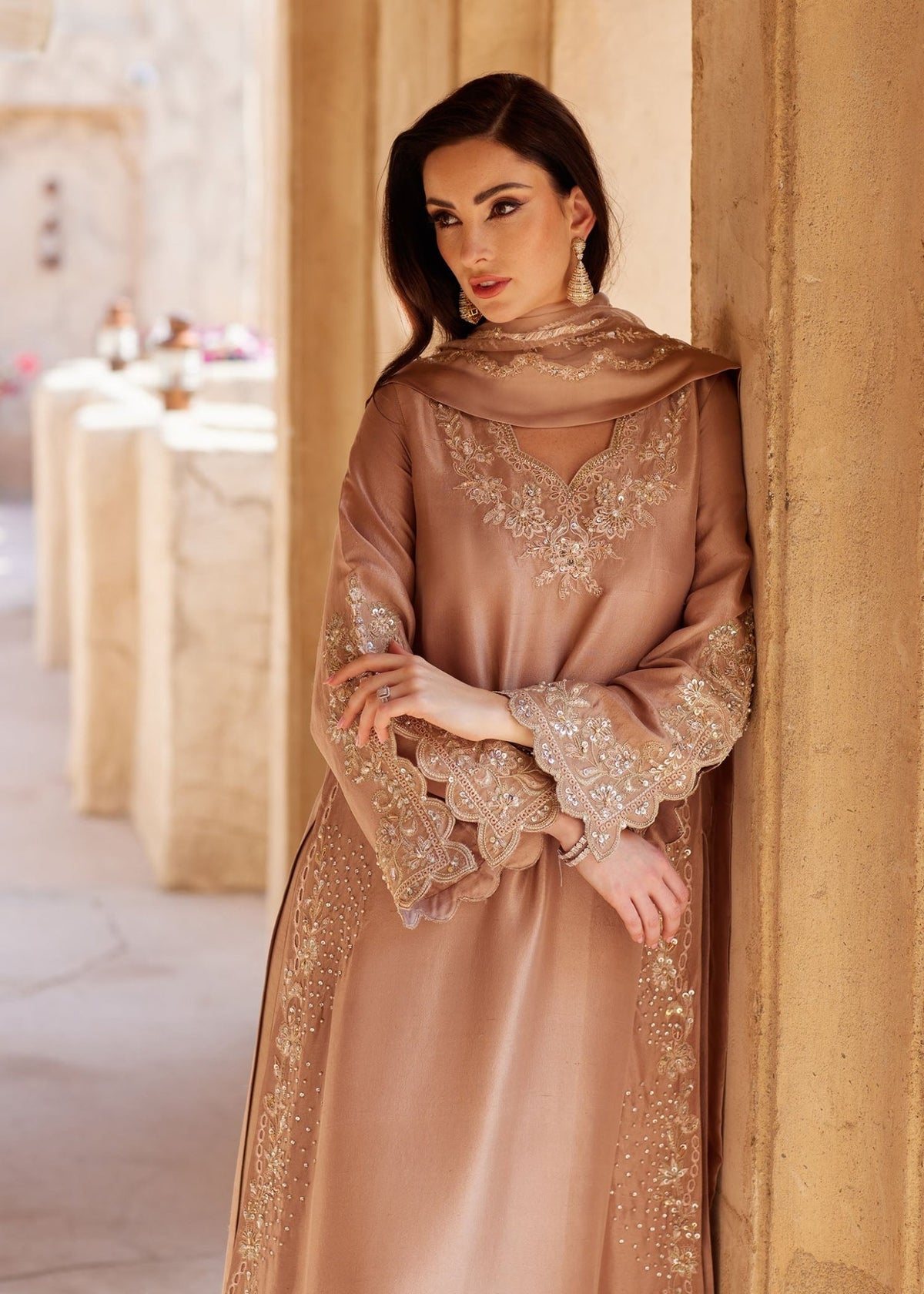 Wafa beige cutwork embroidery detail - Kanwal Malik