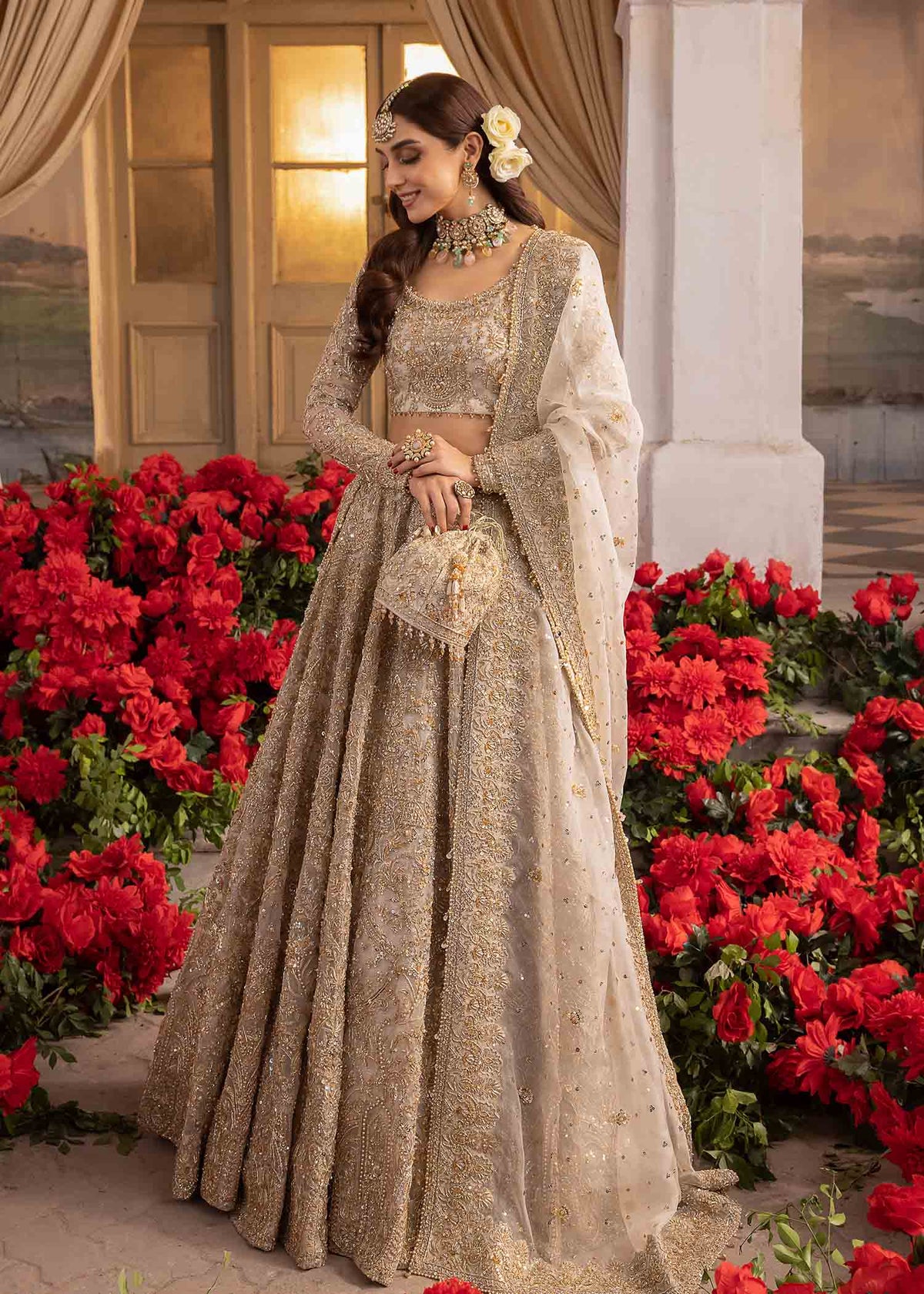 Waniya white bridal full ensemble view - Kanwal Malik bridal couture