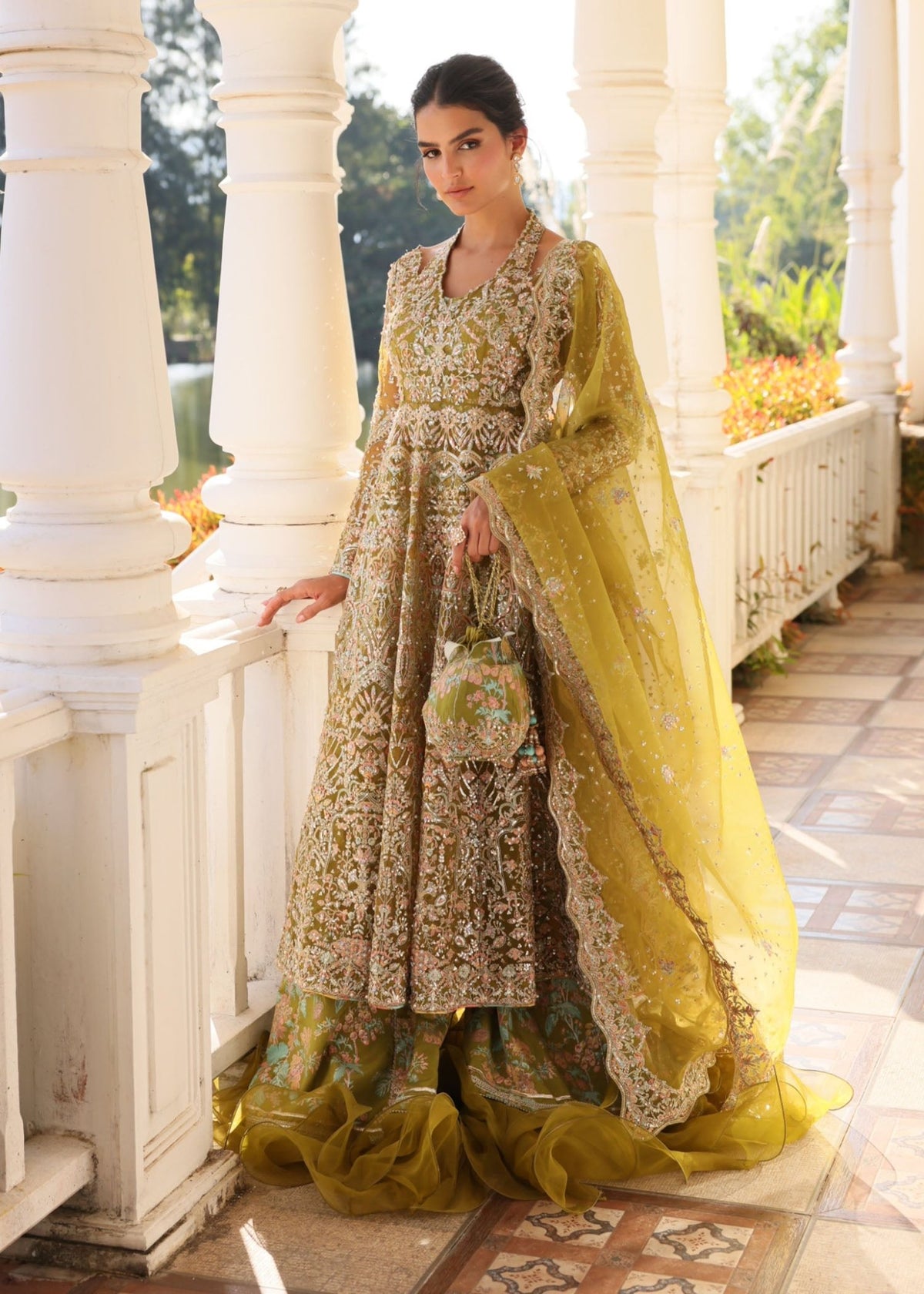 Yashma olive green back view - Kanwal Malik luxury pret
