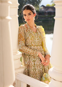Yashma olive green light gold embroidery detail - Kanwal Malik luxury pret