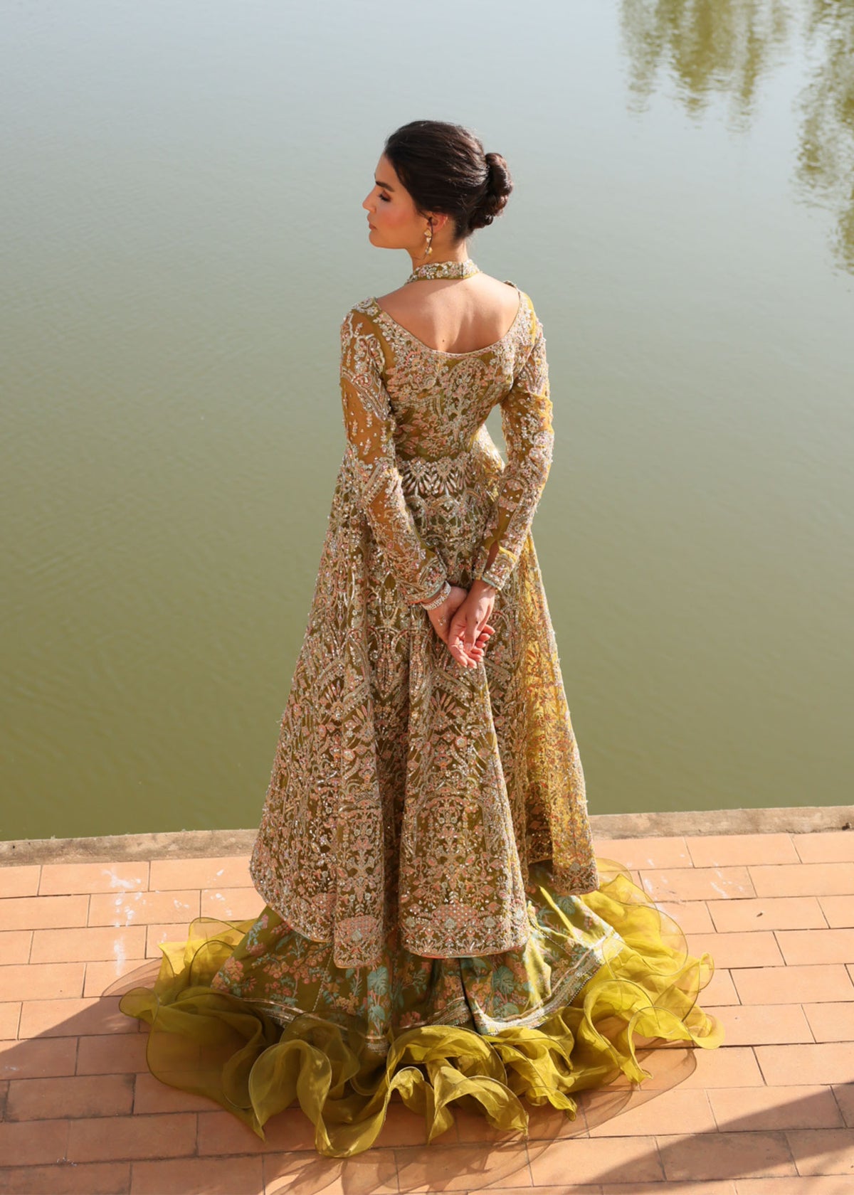 Yashma olive green full ensemble view - Kanwal Malik luxury pret