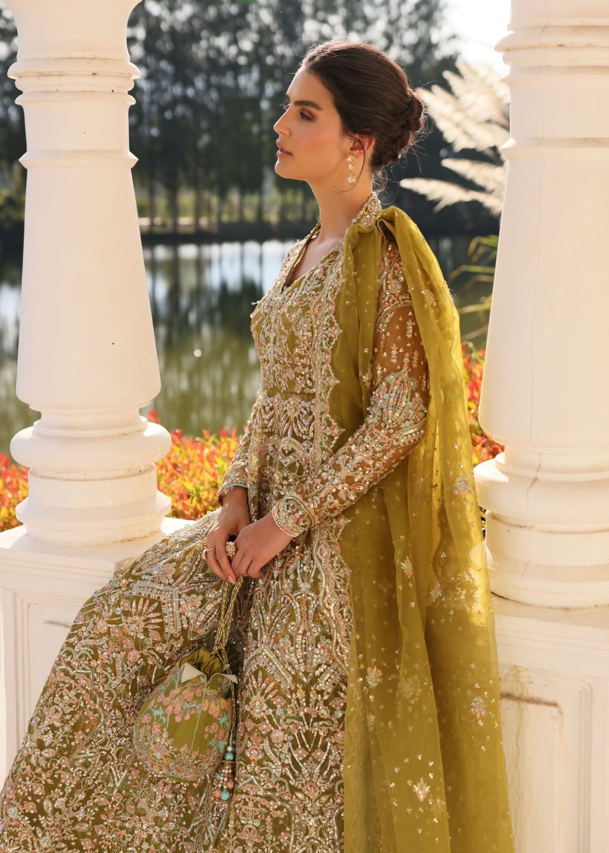 Yashma olive green styled look - Kanwal Malik luxury pret