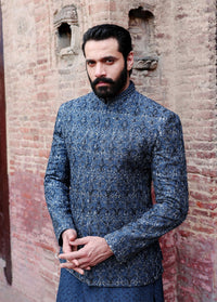 Zaid dark blue back view - Kanwal Malik menswear