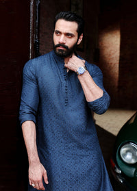 Zaid dark blue loop button detail - Kanwal Malik menswear