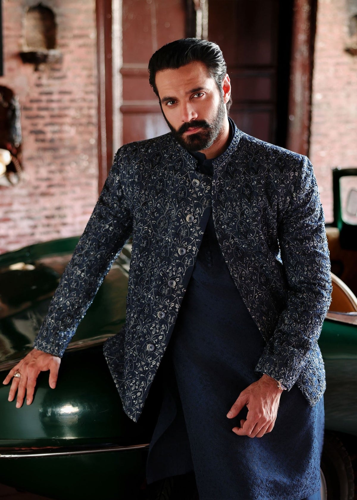Zaid dark blue festive styled look - Kanwal Malik menswear