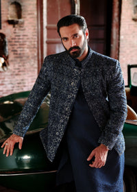 Zaid dark blue festive styled look - Kanwal Malik menswear