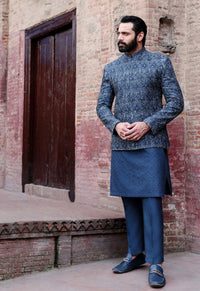 Zaid dark blue side view - Kanwal Malik menswear