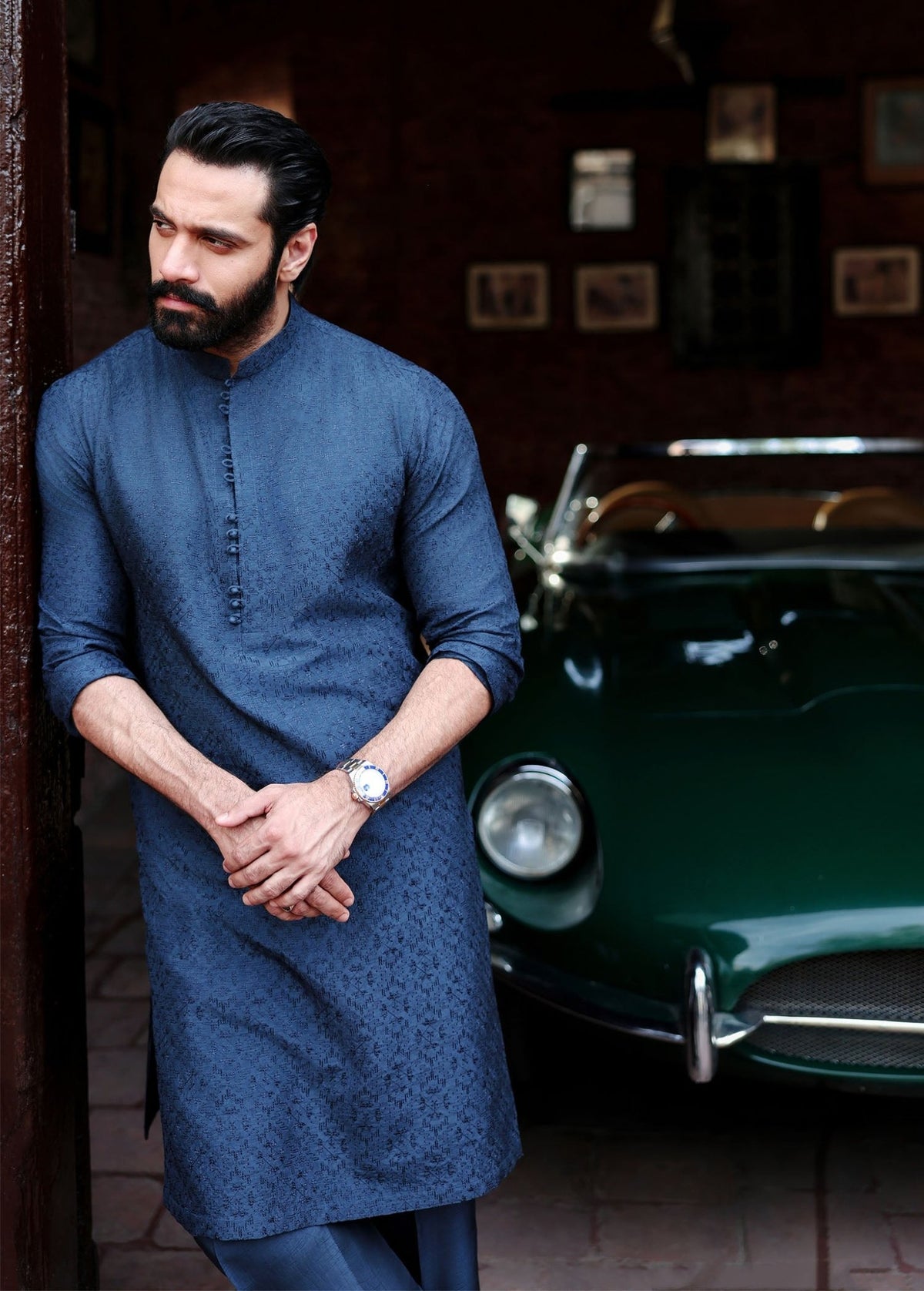 Zaid dark blue styled look - Kanwal Malik menswear