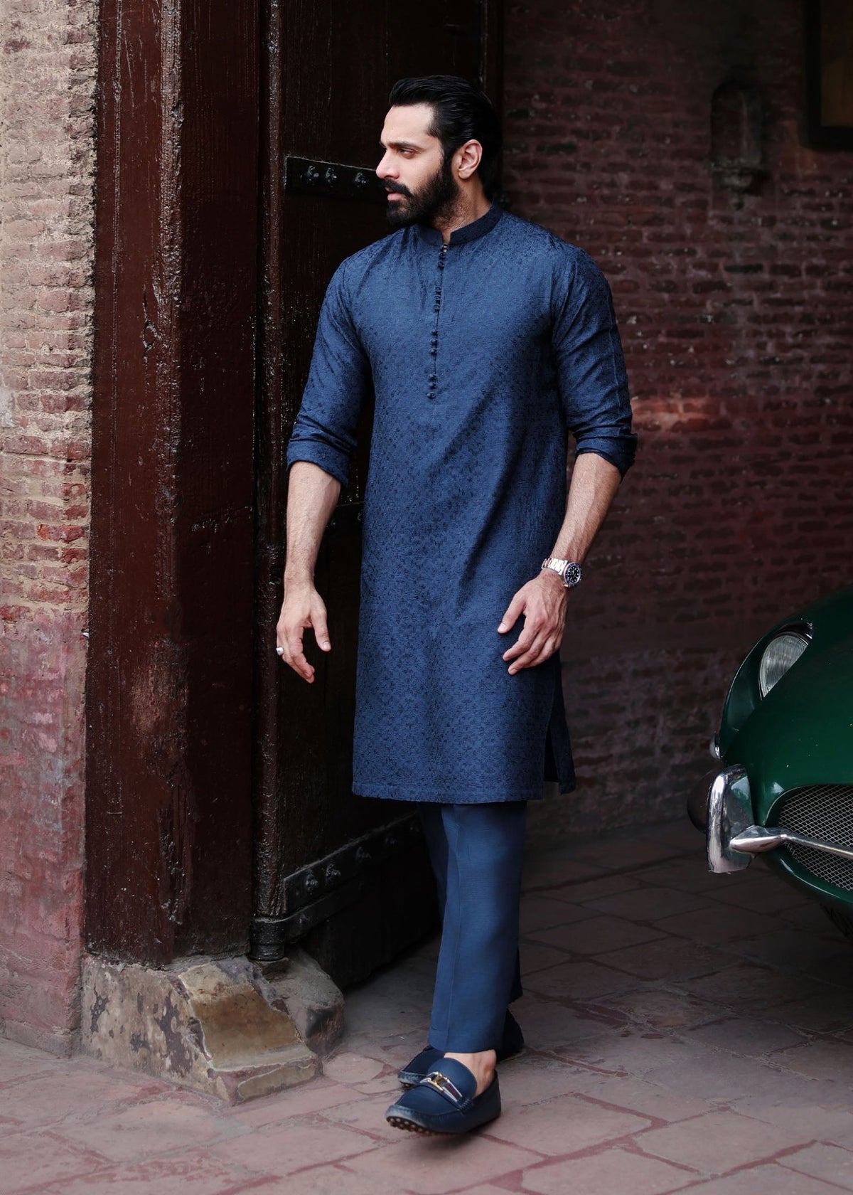 Zaid dark blue trouser detail - Kanwal Malik menswear