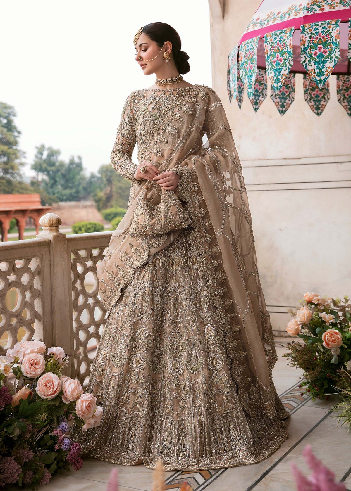 Zaina peach bridal back view - Kanwal Malik bridal couture