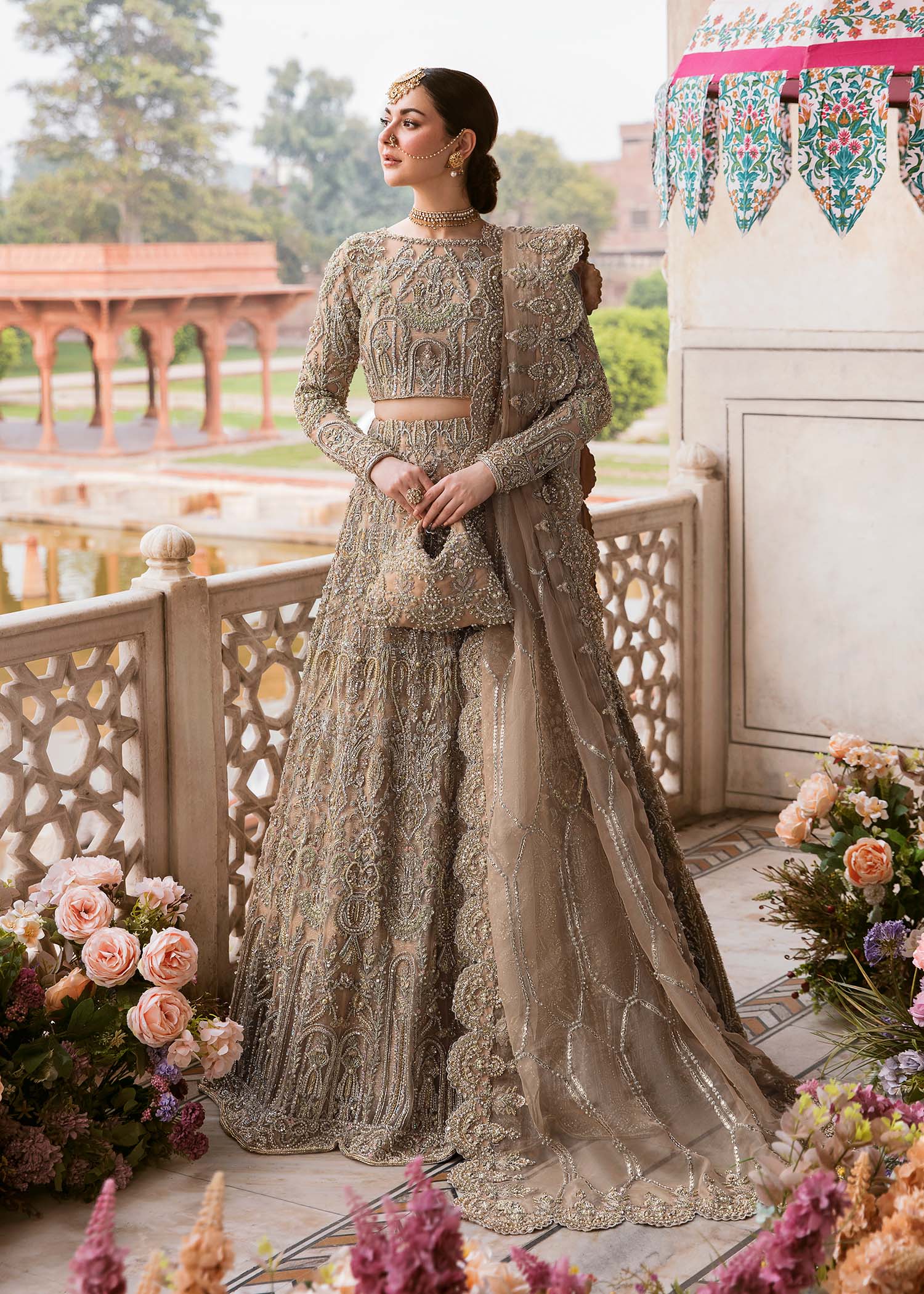 Zaina peach bridal lehanga choli front view - Kanwal Malik bridal couture