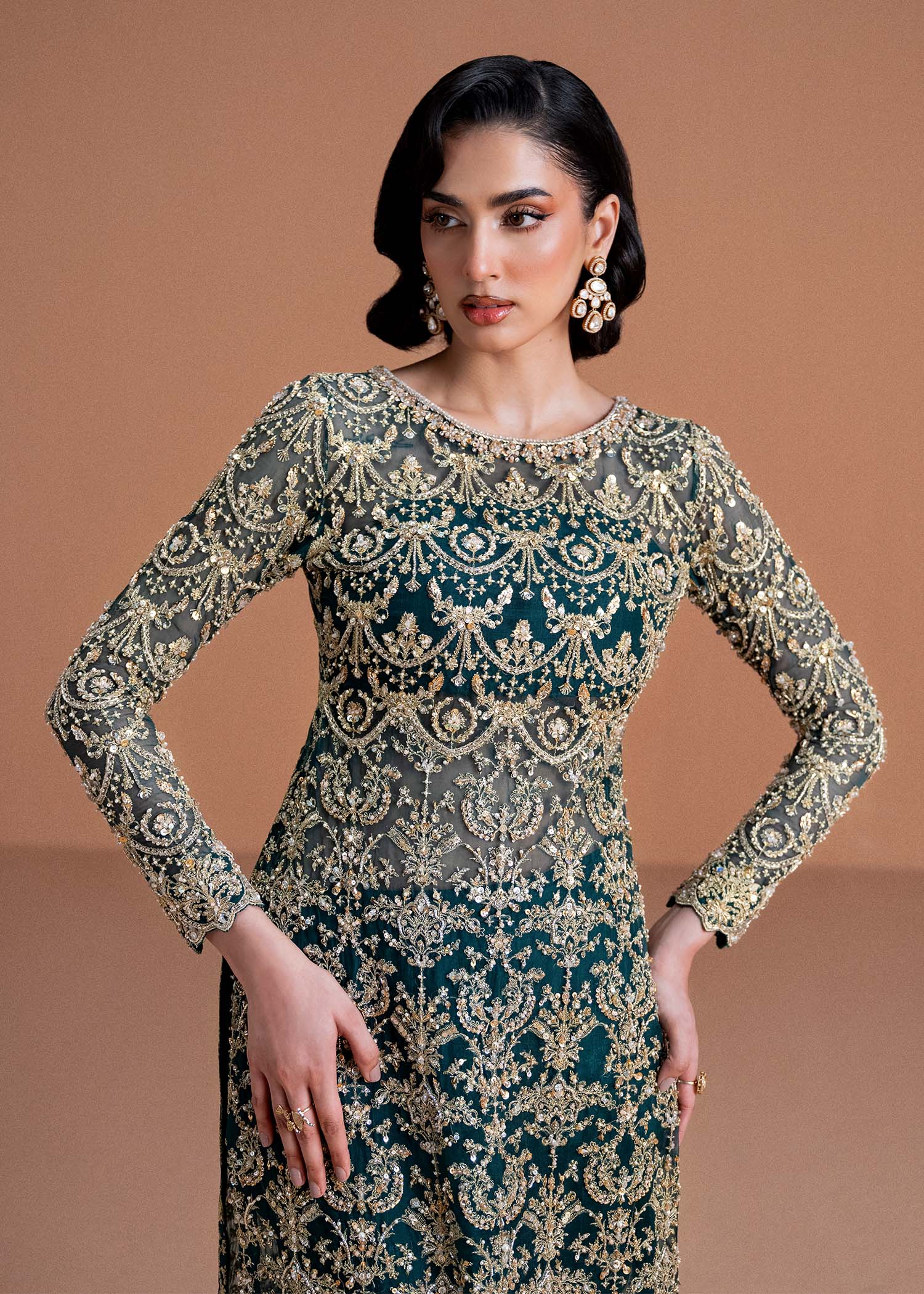 Zaira moss green ada work embroidery detail - Kanwal Malik luxury pret