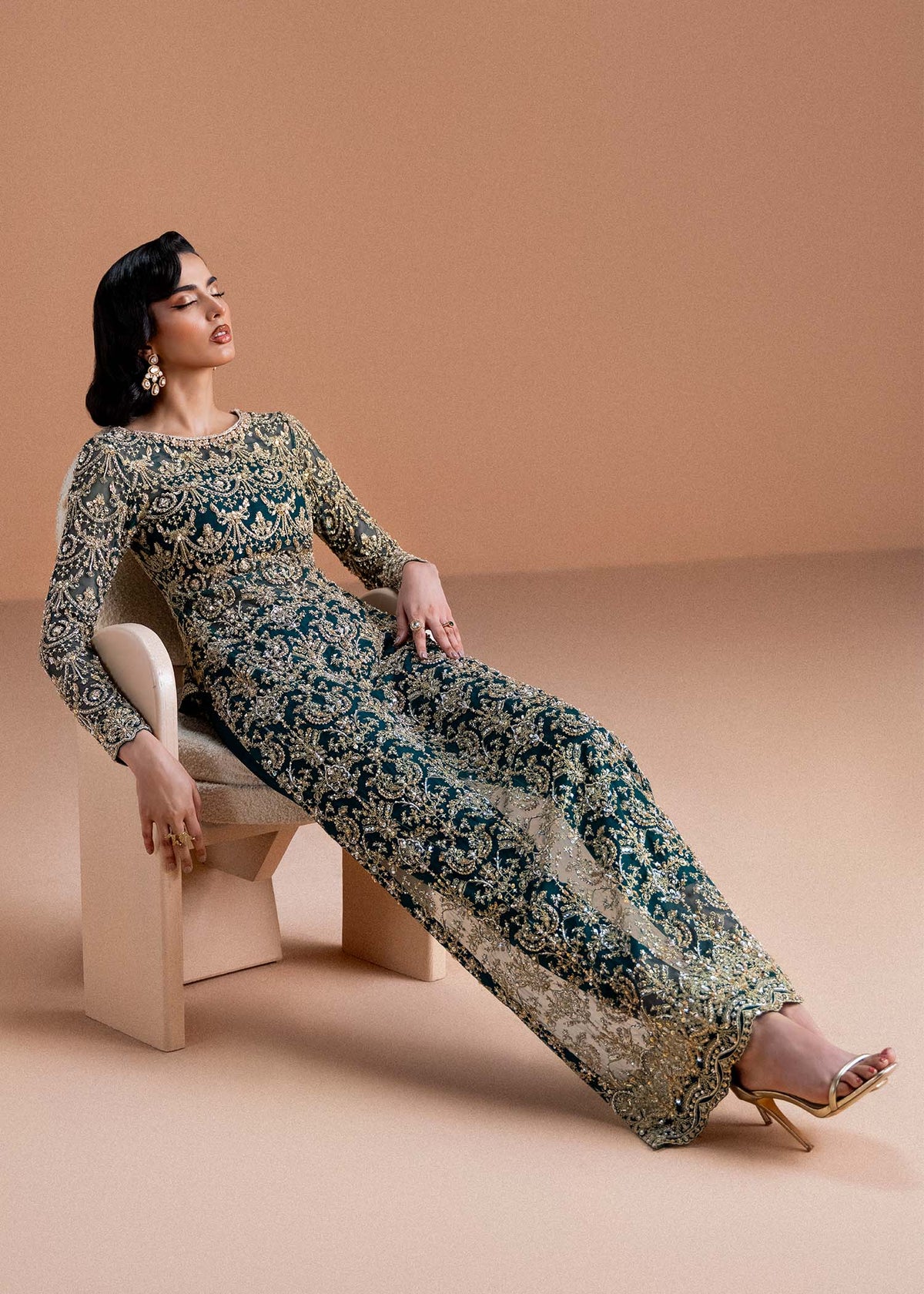 Zaira moss green full ensemble view - Kanwal Malik luxury pret