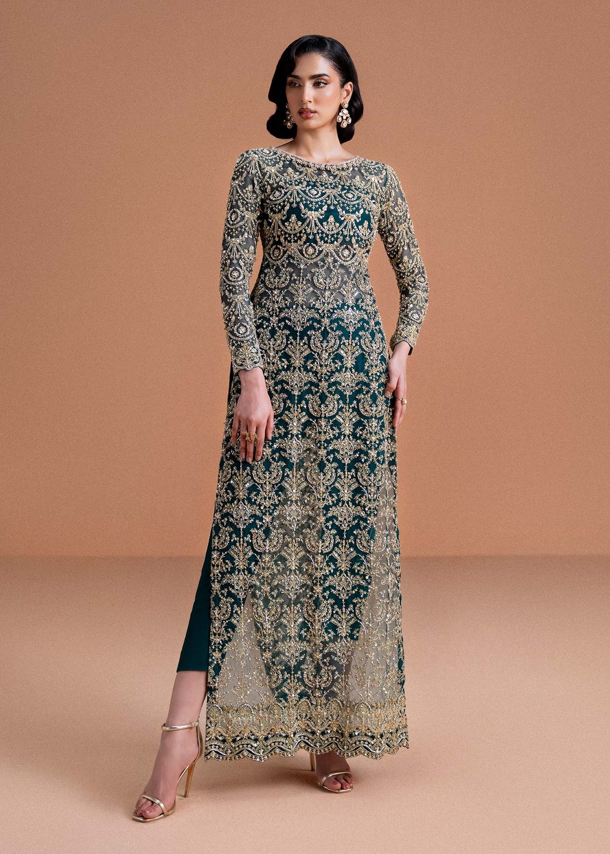 Zaira moss green organza shirt front view - Kanwal Malik luxury pret