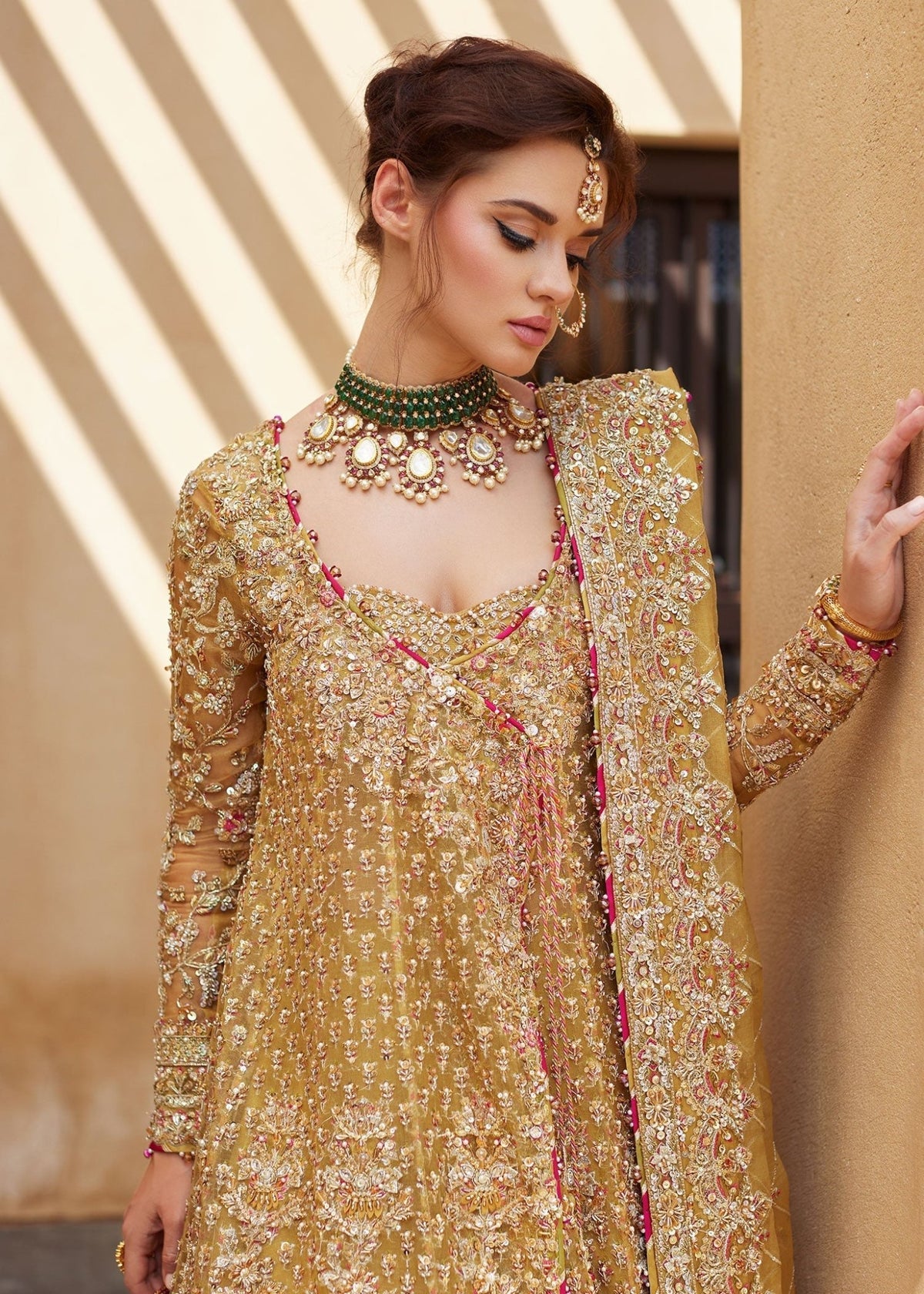 Zarifa yellow organza dupatta detail - Kanwal Malik bridal couture