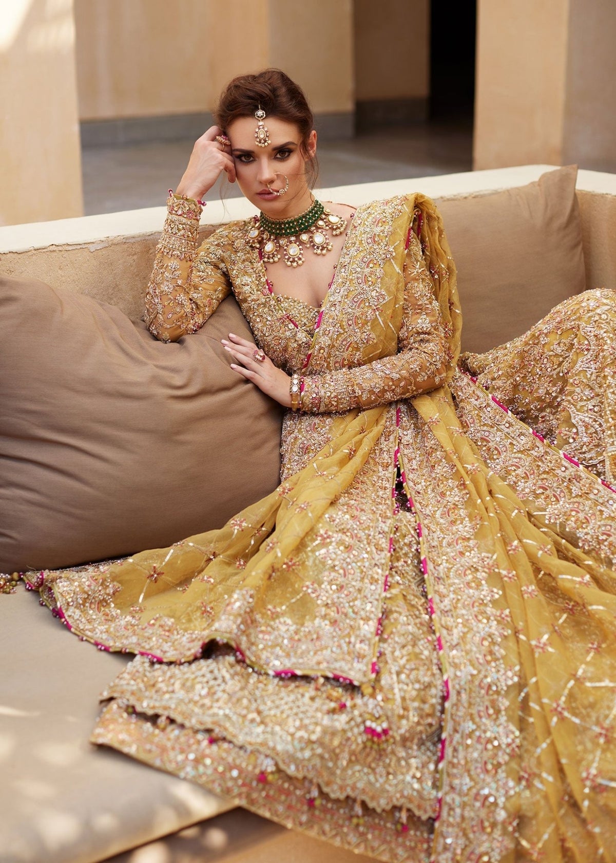 Zarifa yellow lehenga detail - Kanwal Malik bridal couture