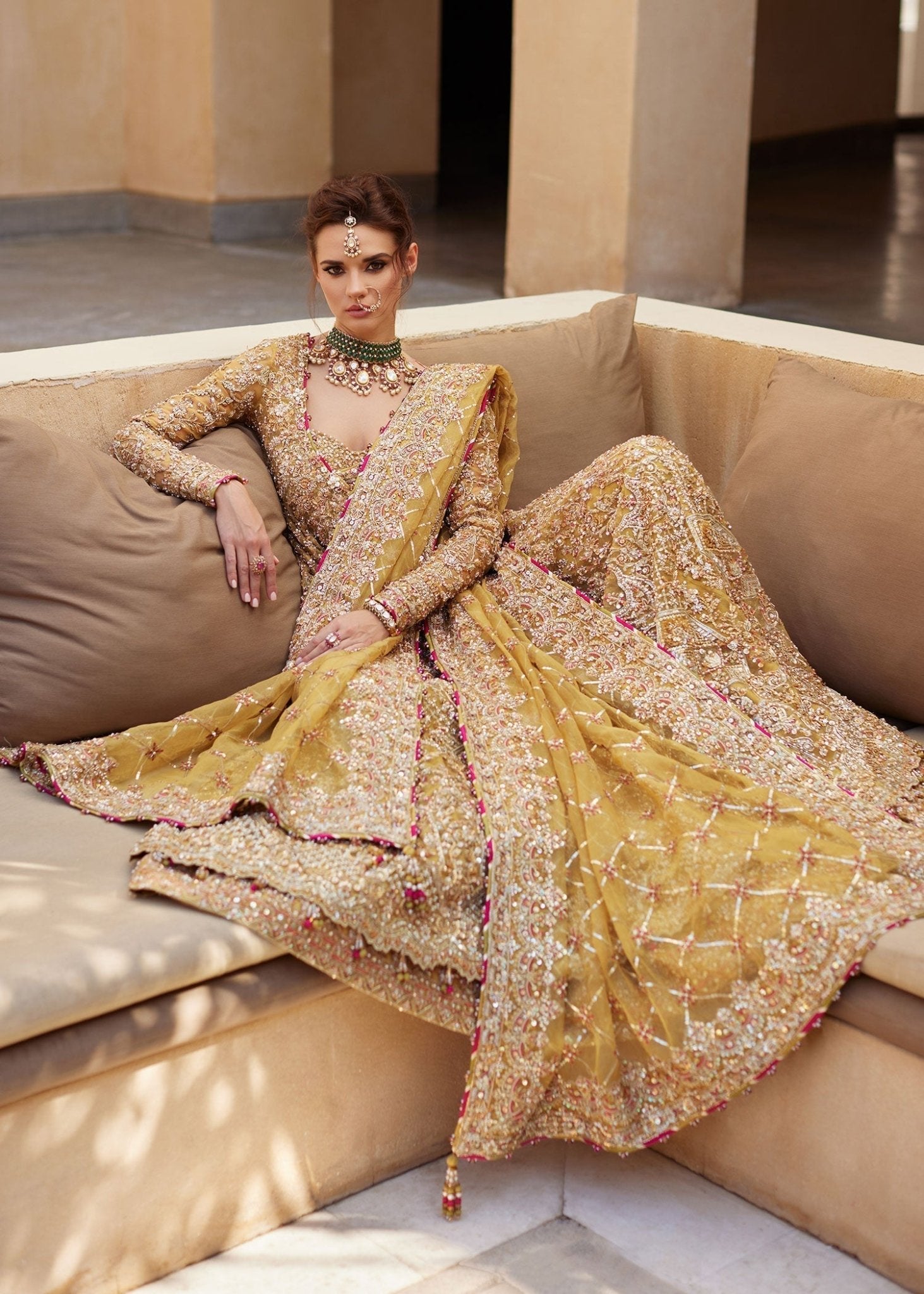 Zarifa yellow zardozi embroidery detail - Kanwal Malik bridal couture