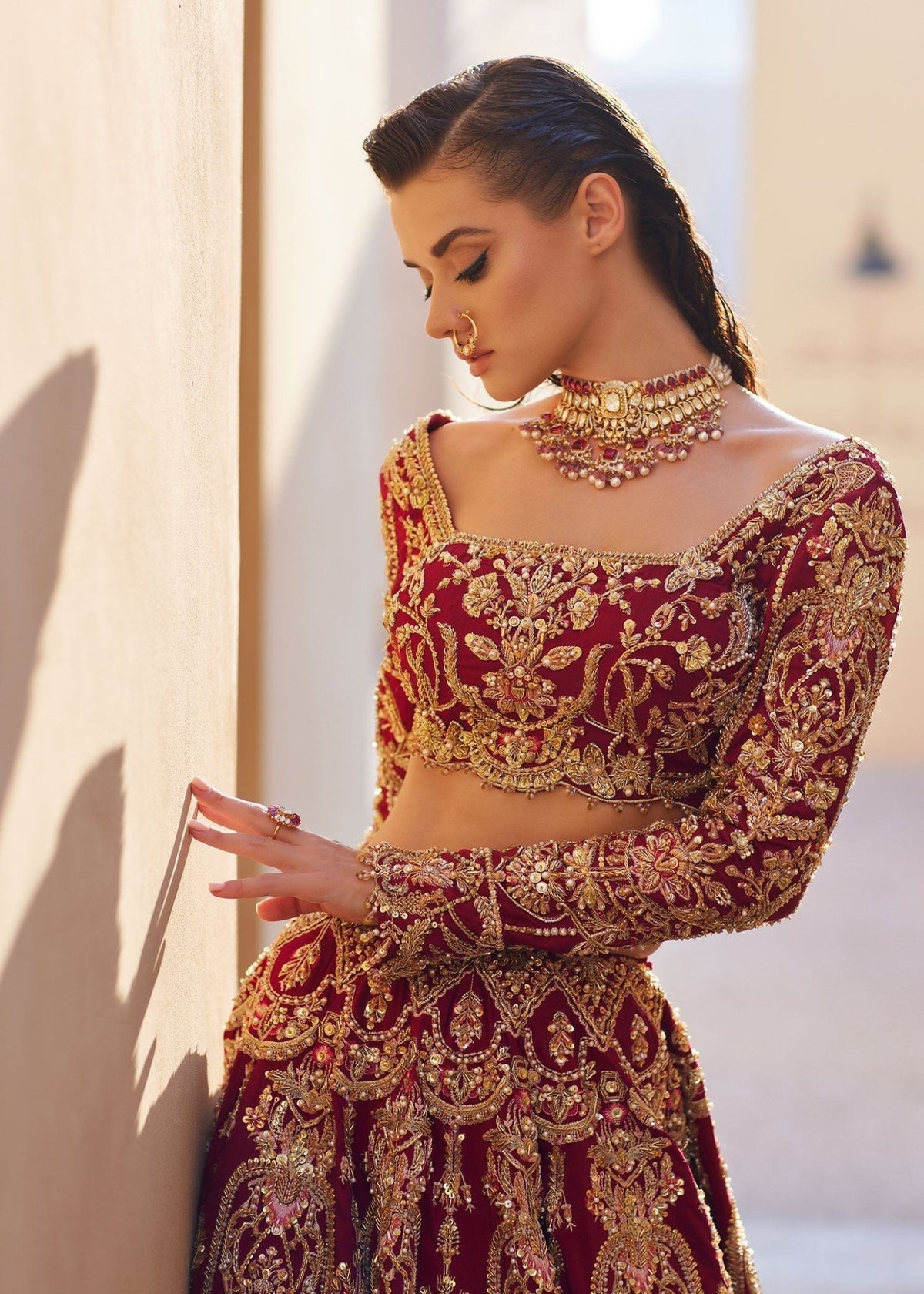 Zarwa red cut dana embroidery detail - Kanwal Malik bridal couture