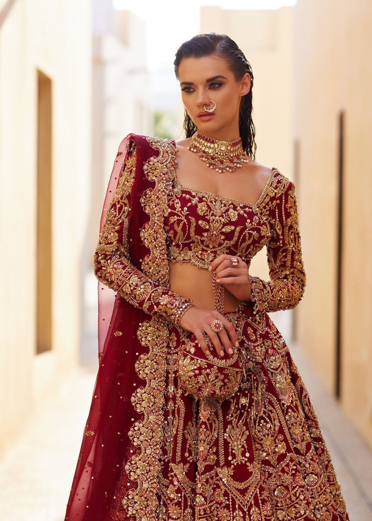 Zarwa red organza dupatta detail - Kanwal Malik bridal couture