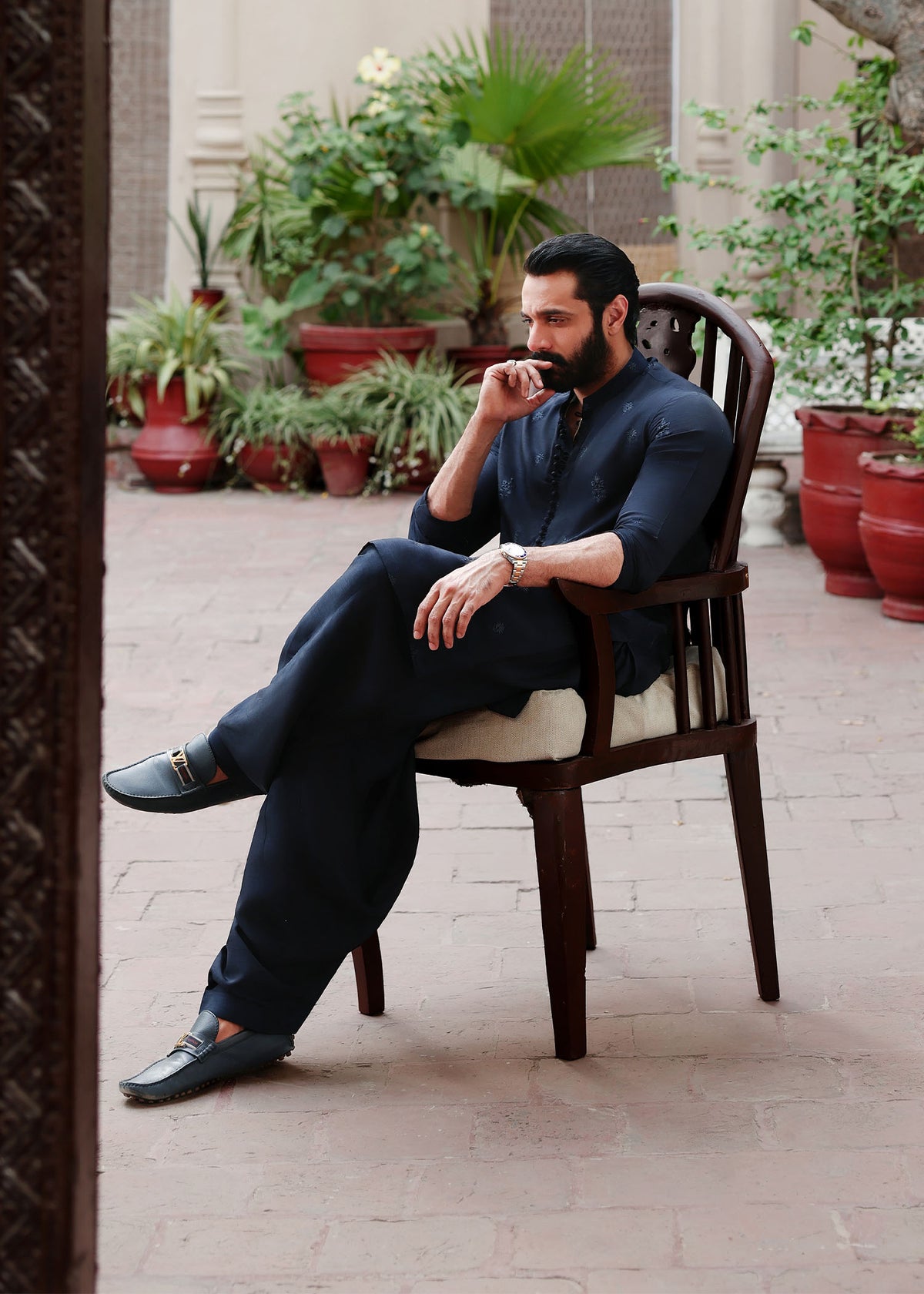 Zaviyar navy back view - Kanwal Malik menswear