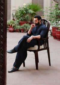 Zaviyar navy back view - Kanwal Malik menswear