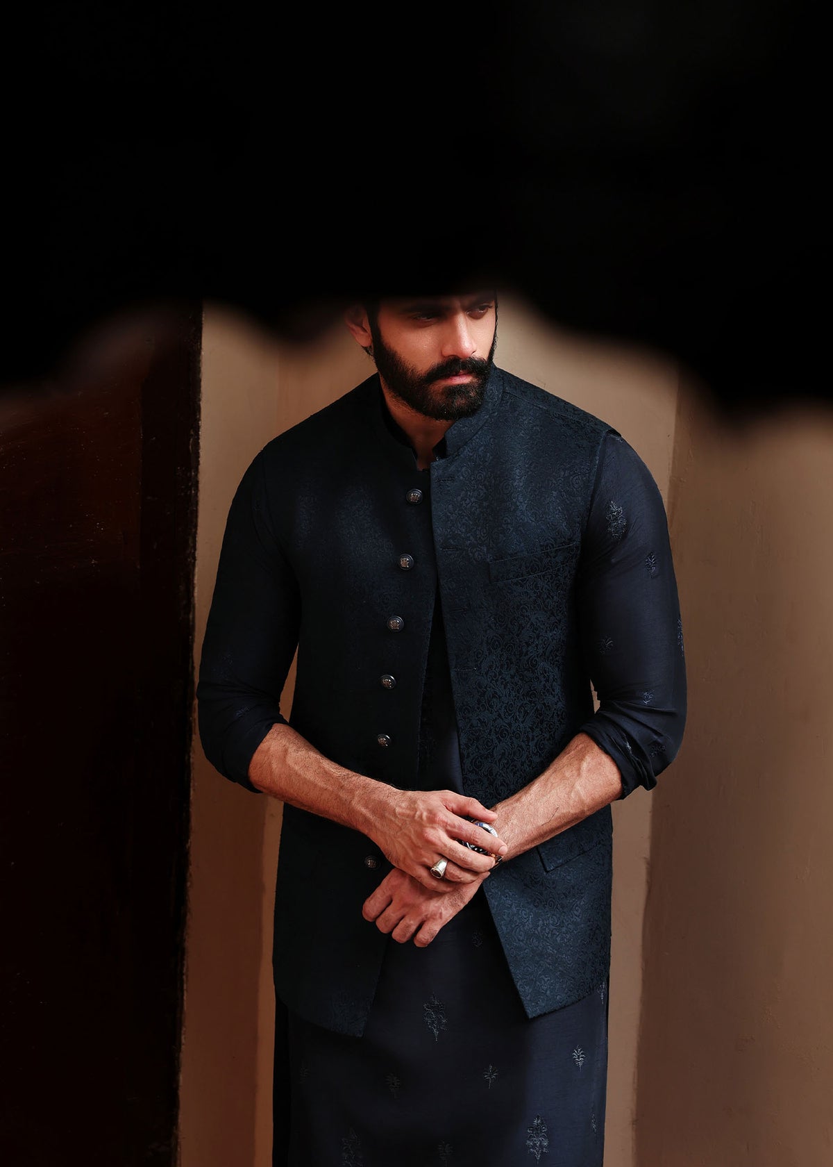 Zaviyar navy festive styled look - Kanwal Malik menswear
