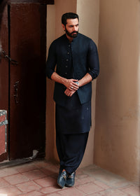 Zaviyar navy full ensemble view - Kanwal Malik menswear