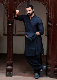 Zaviyar navy shalwar detail - Kanwal Malik menswear